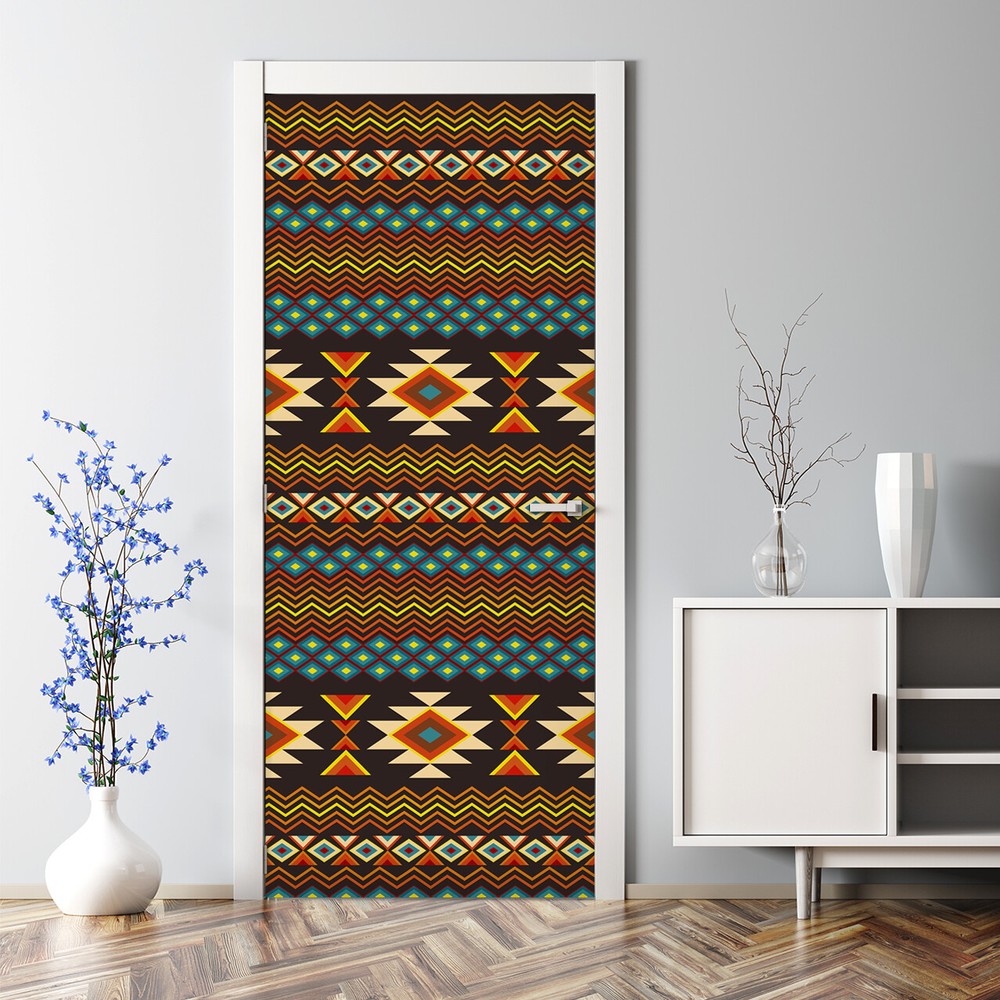 Ethnic bubble-free brown and yellow door sticker decal for home decor  