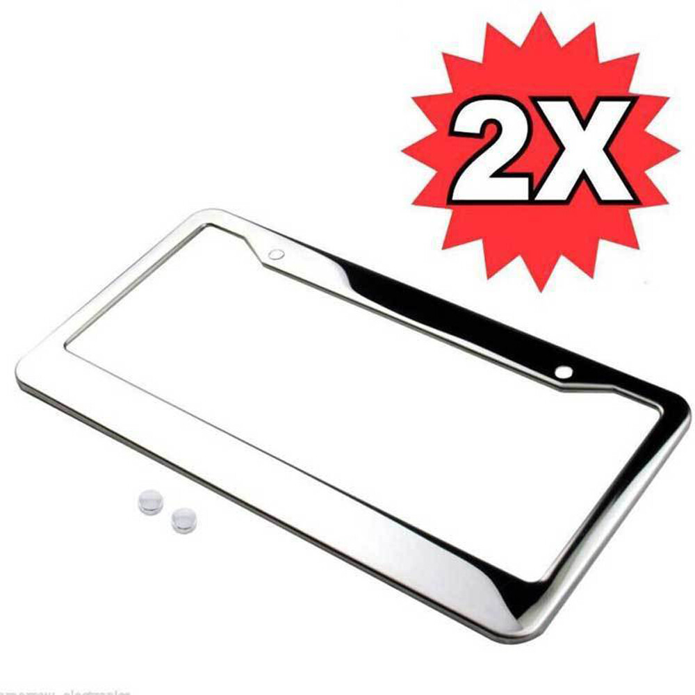 Chrome Stainless Steel License Plate Frame Tag Cover Screw Caps Car Accessories