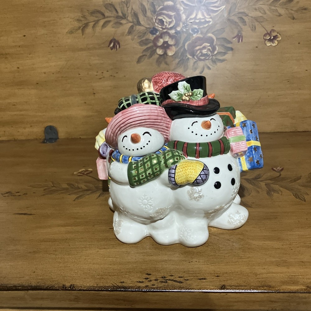 Vintage 1995 Fitz And Floyd Frosty Folks Four Snowman Cookie/Candy Jar