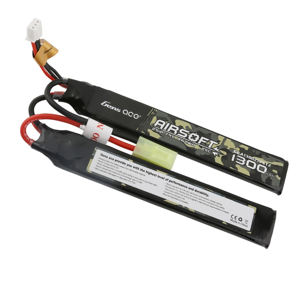 Gens Ace 7.2v 2s 25c 1300mAh Airsoft BB Rechargeable Lipo Battery Nunchuck Pack-image