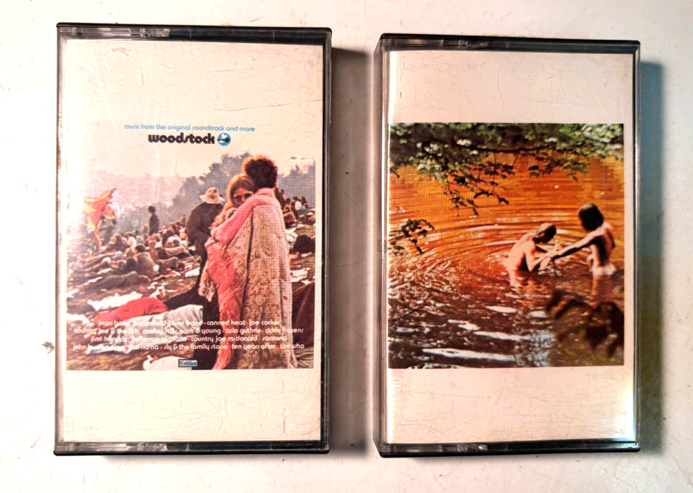 WOODSTOCK Soundtrack PARTS 1 & 2 Cassette Lot CANNED HEAT Hendrix JOAN BAEZ