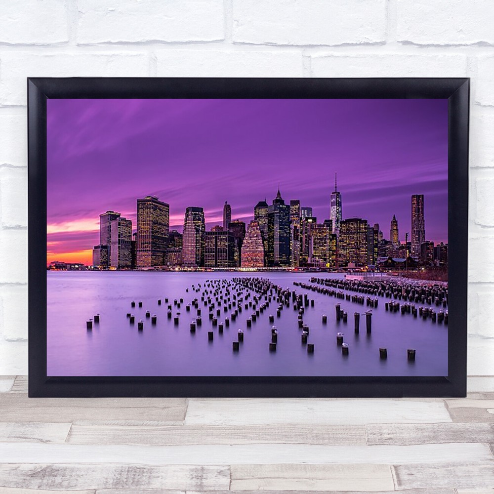 New York Violet Sunset Night Architecture Cityscape Skyline City Urban Art Print