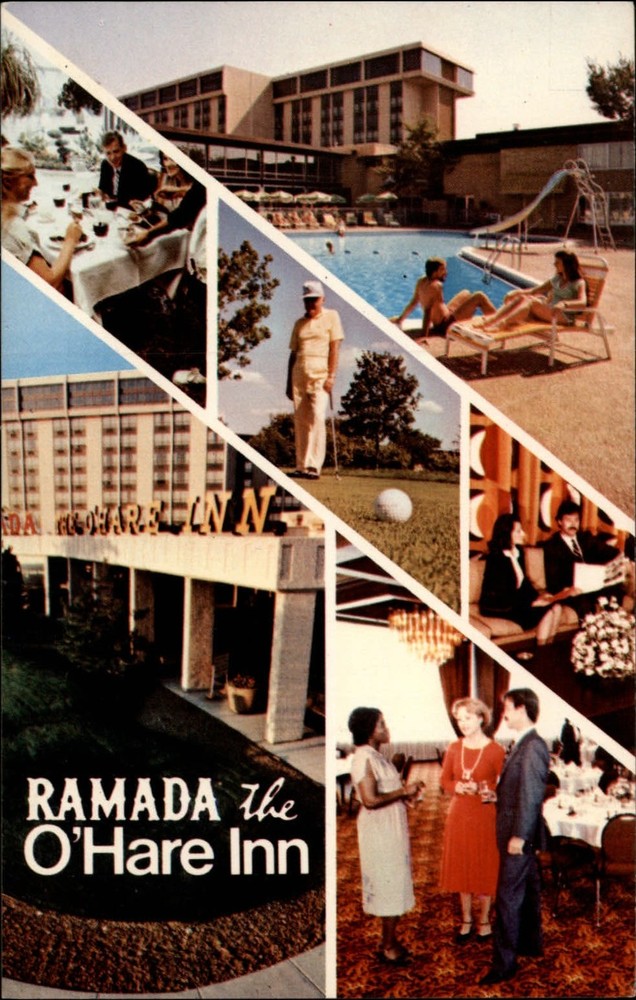Des Plaines Illinois Ramada Inn O'Hare Airport multiview pool vintage postcard