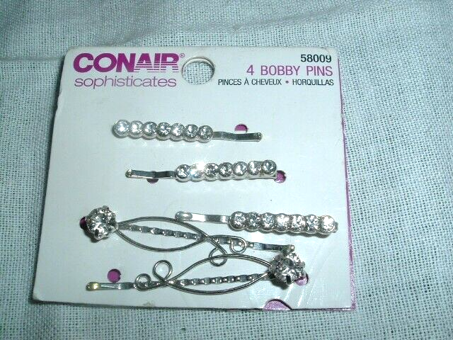 5 Conair White Rhinestone Silver Bobby Pins NWT