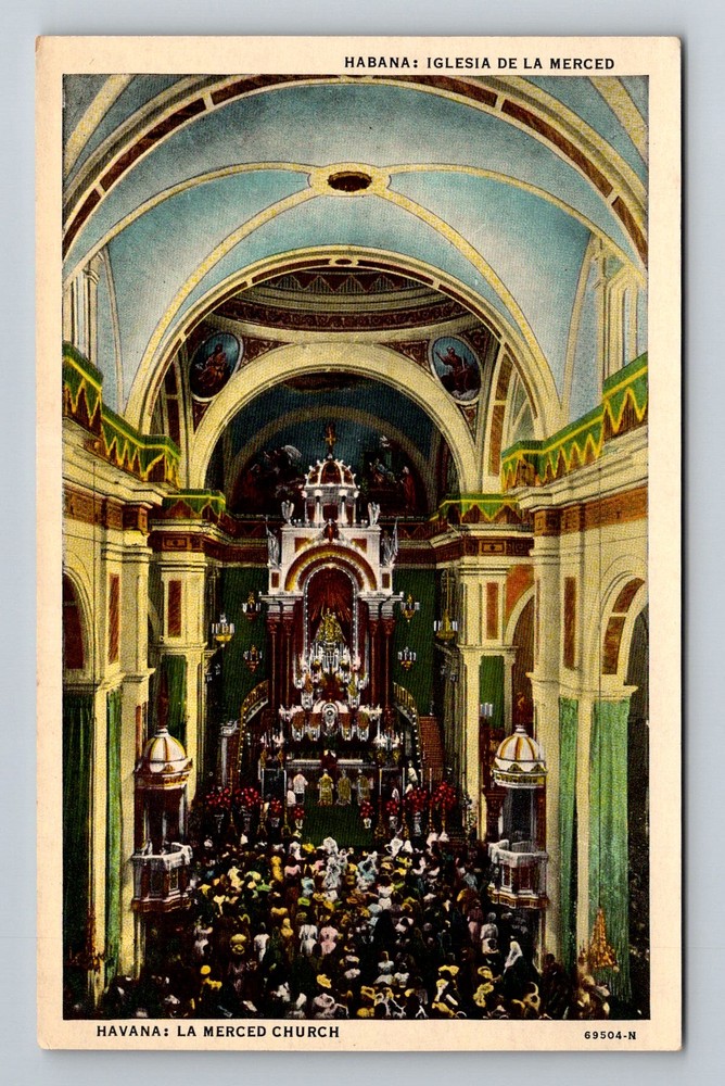 Cuba- Havana La Merced Church Interior Souvenir Old Postal PC Vintage Postcard