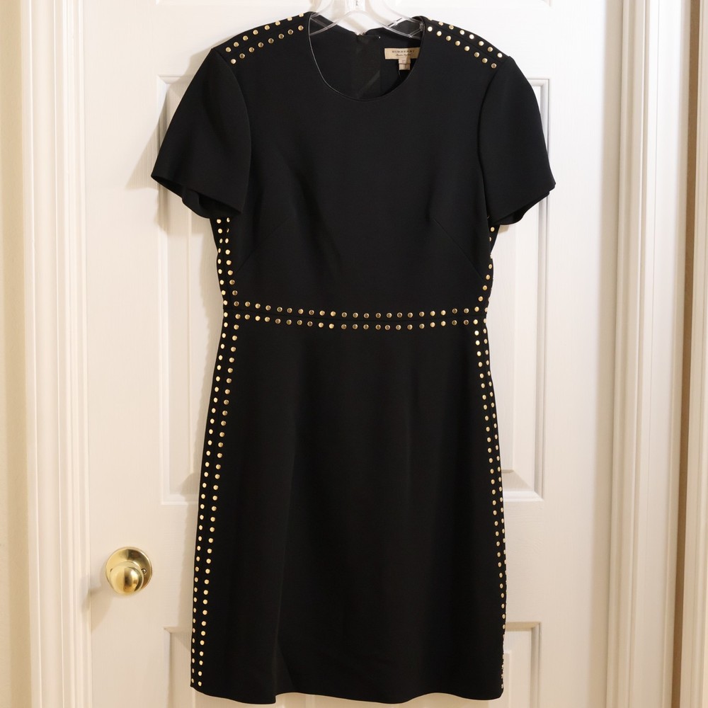 READ Burberry viscose lamb leather short sleeve dress with flat studs US 6 / M