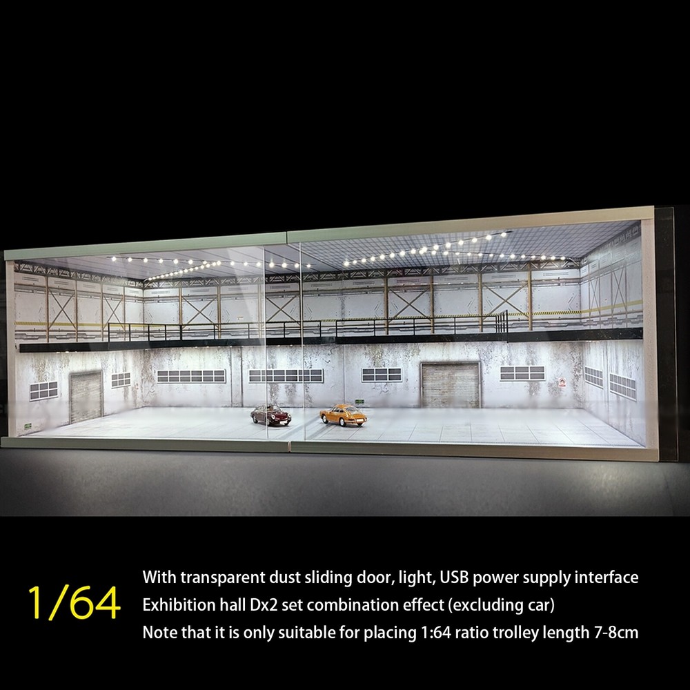 1:64 Diorama Car Garage Showroom Model LED Light Scene Display Model Gifts