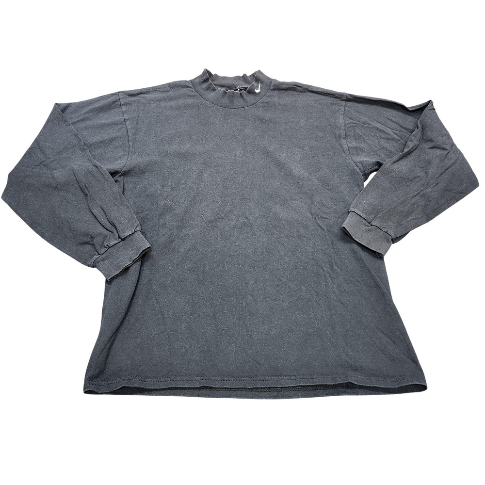 Nike Shirt Mens Large Black Long Sleeve Mock Neck Swoosh Logo Jersey Tee