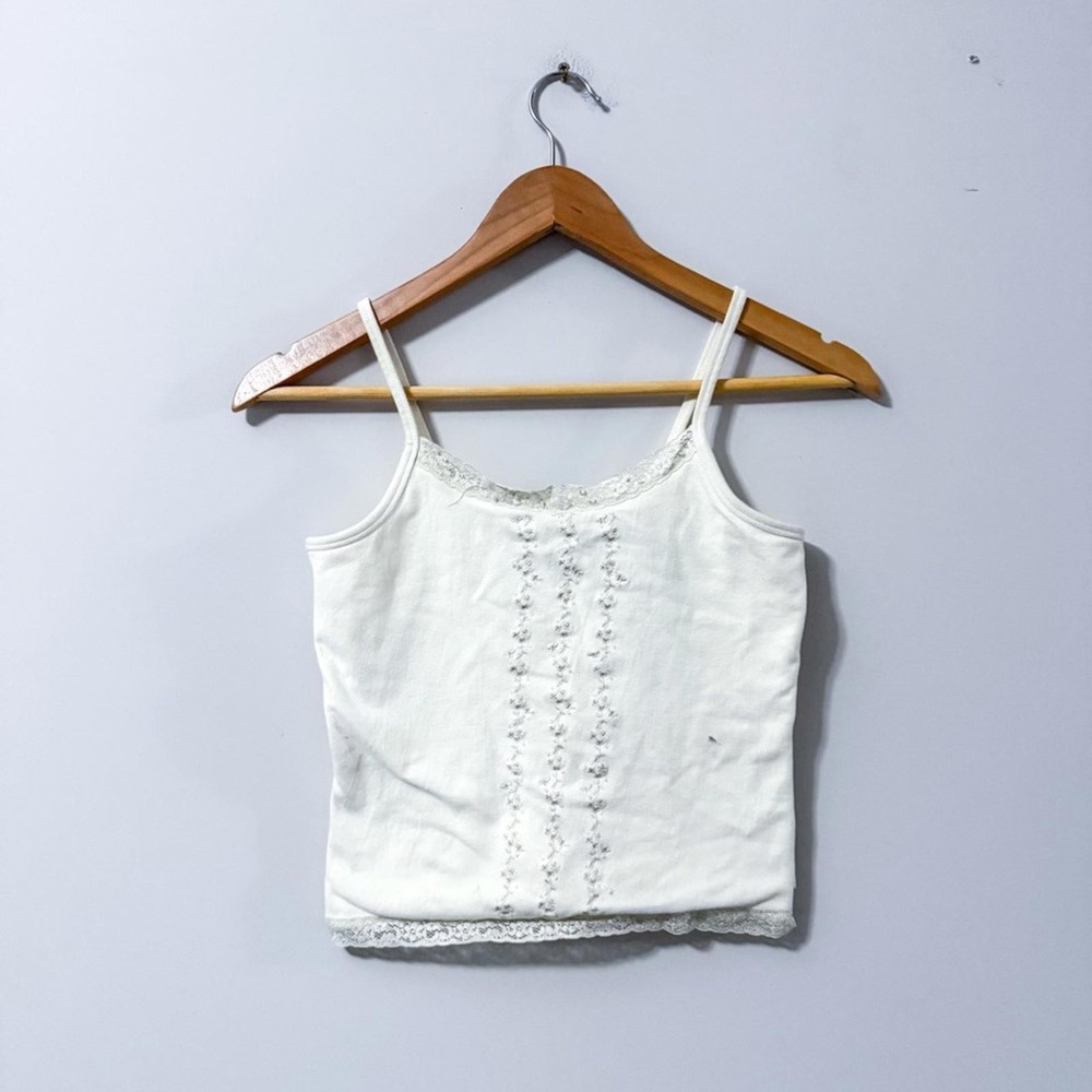 Vintage VTG Y2K Limited Too Lace Trim Beaded Front Cami Tank Top Crop