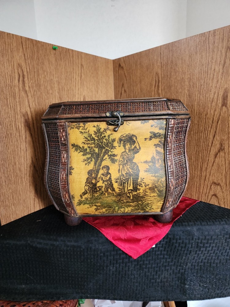 Vintage 1932 Maitland Smith Wicker Decorative Art Box 16x19x13 with Feet