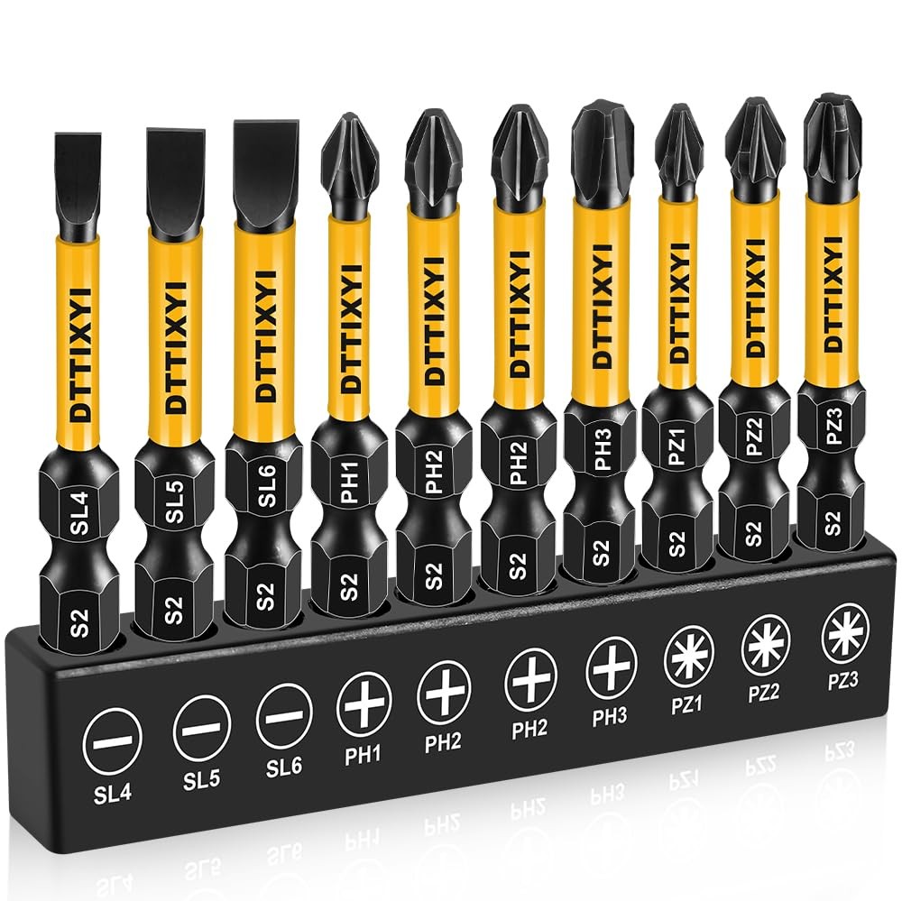 10 PCS Magnetic Screwdriver Bits Set 2 in - Phillips Bits #1#2#3 & Slotted Head