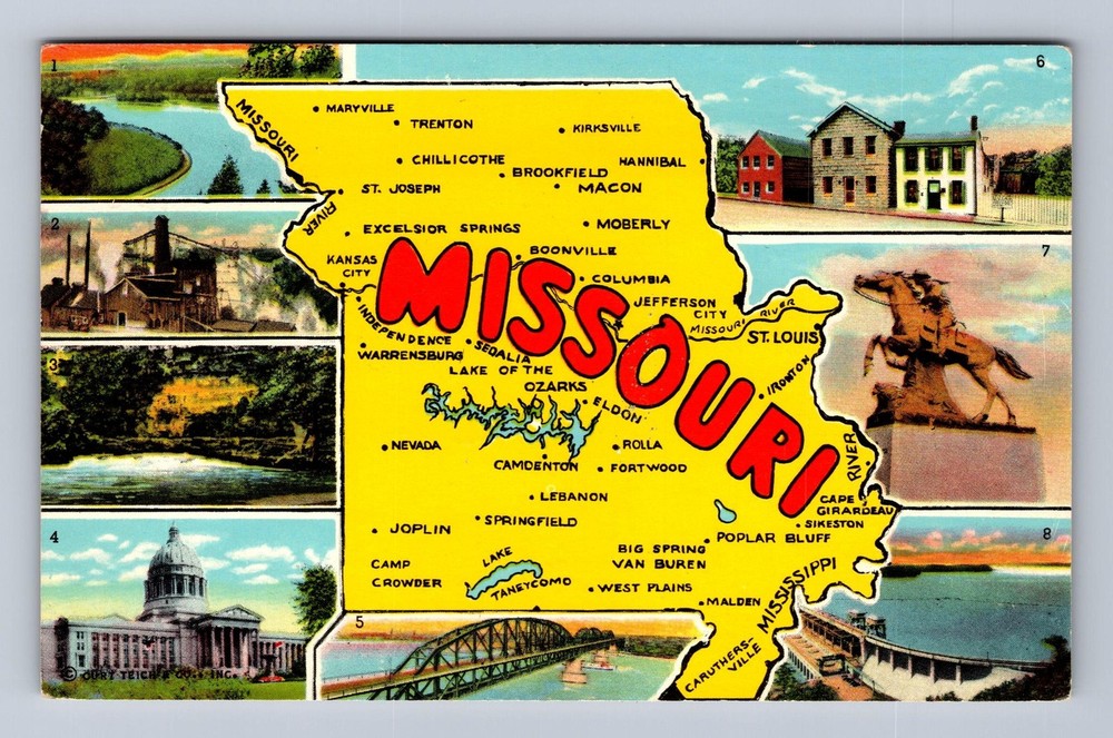 MO-Missouri Map And Landmarks Vintage Postcard