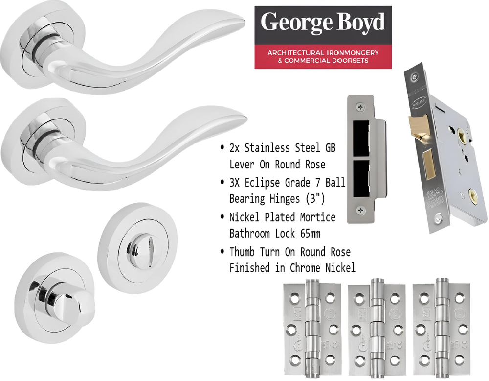 George Boyd Stainless Steel Lever Round Rose Thumb Turn Privacy Door Handle Pack