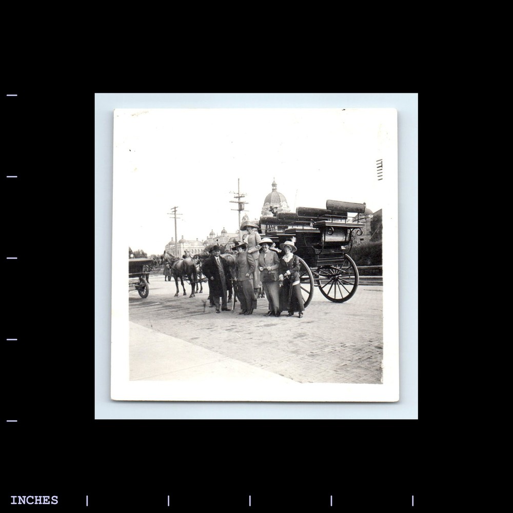 Vintage Square Photo MAN WOMEN VICTORIAN ERA HORSE DRAWN CART CARRIAGE