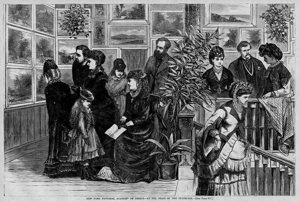 1870 New York Fashion Engraving Featuring Women and Gentlemen by Academy of Design-image