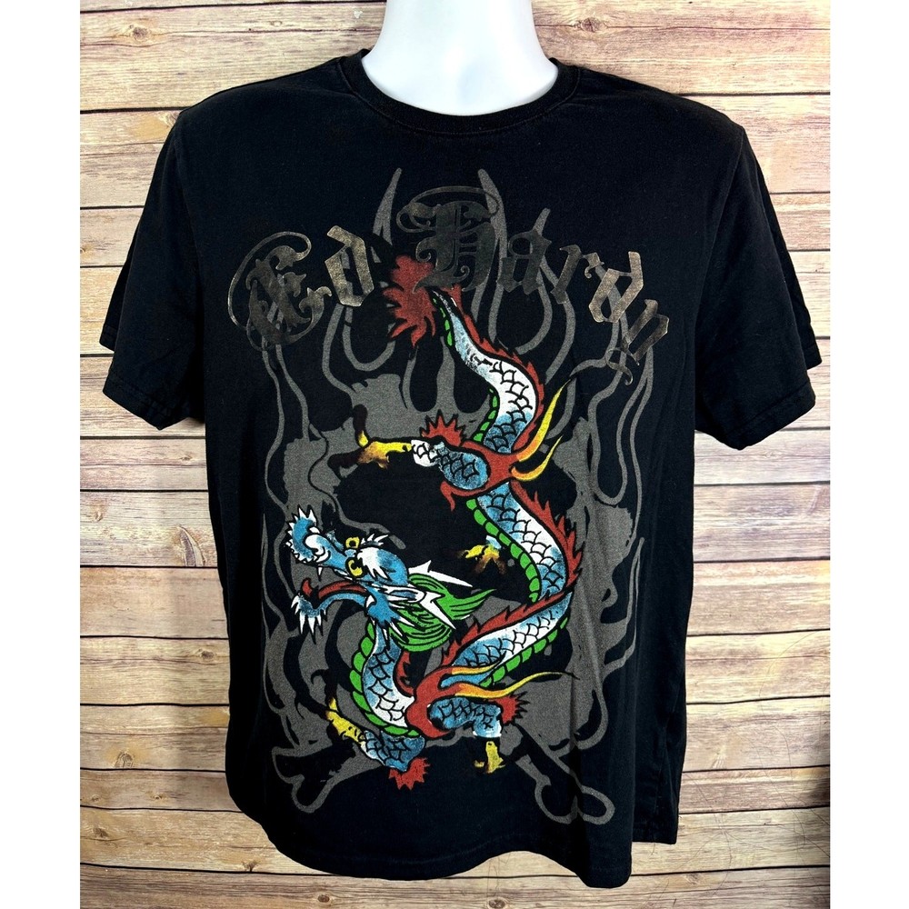 Ed Hardy Dragon T Shirt Black Vintage Y2K Womens Size Medium Graphic Tee