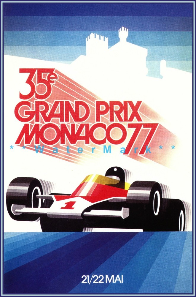 1977 Monaco Grand Prix Vintage Poster – Retro European Car Racing Ad