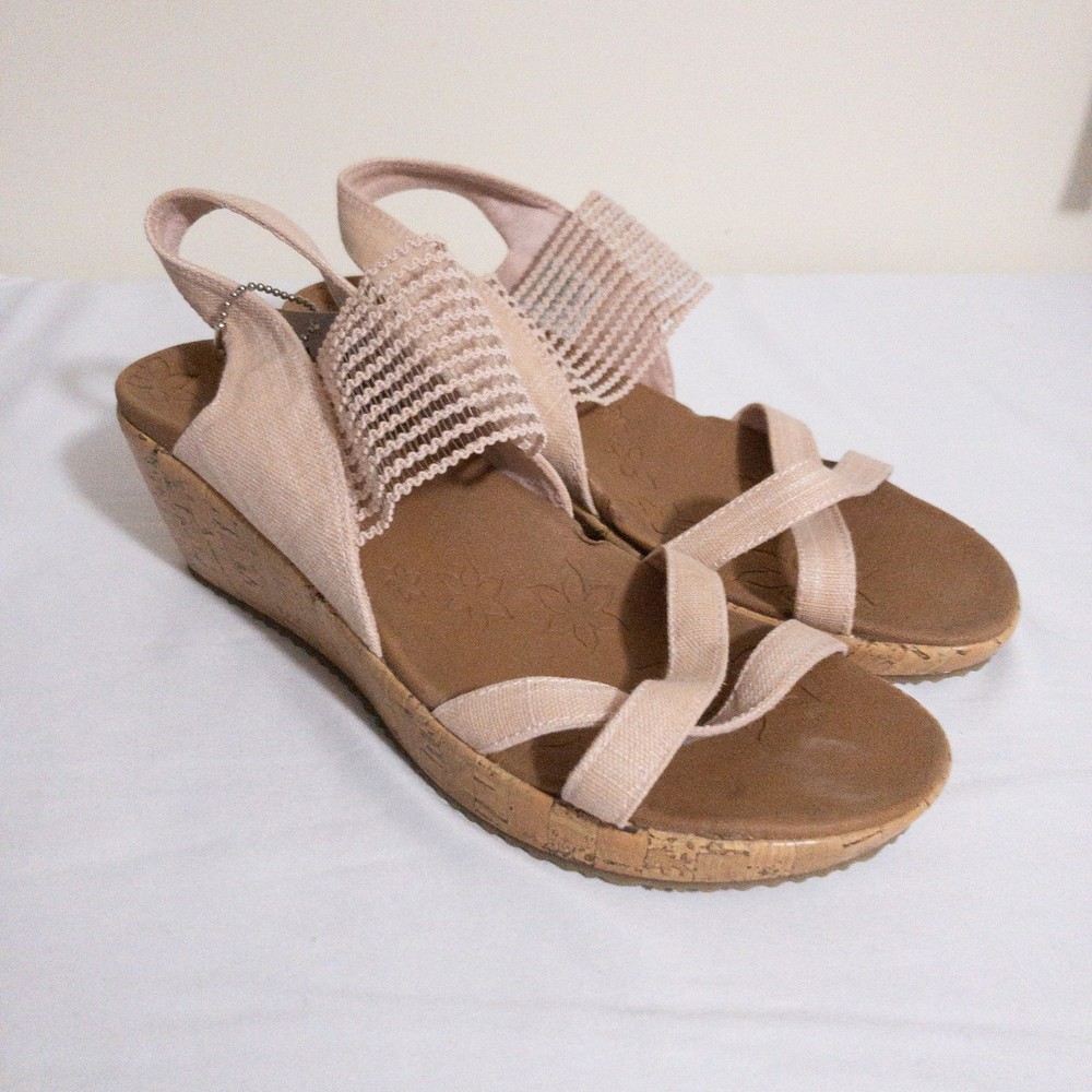 Skechers Luxe Foam Beverlee Comfort Wedge Sandals Womens 8.5 Pink Slingback New