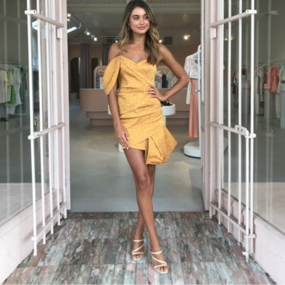 Acler Tomsey Draped Mini Dress in Dark Gold Cocktail Party Evening Size 6