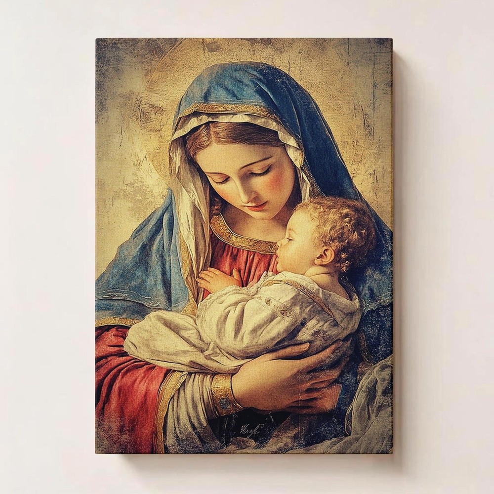 Catholic Virgin Mary and Baby Jesus Canvas Poster, Christian Religious Gift