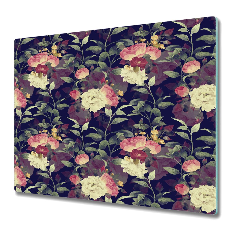 Glass Induction Ceramic Hob Cover Vintage Flowers Composition Floral Leaves