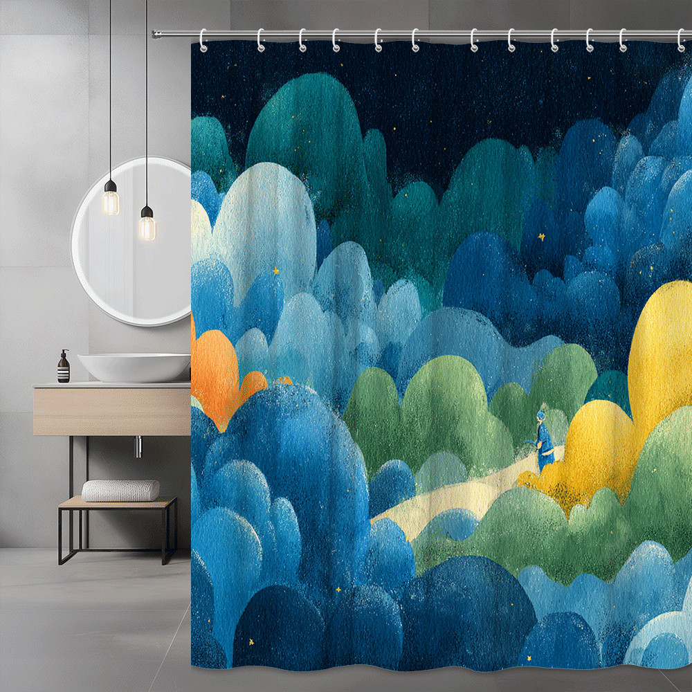Blue Cloud Landscape Shower Curtain, Abstract Night Sky Print