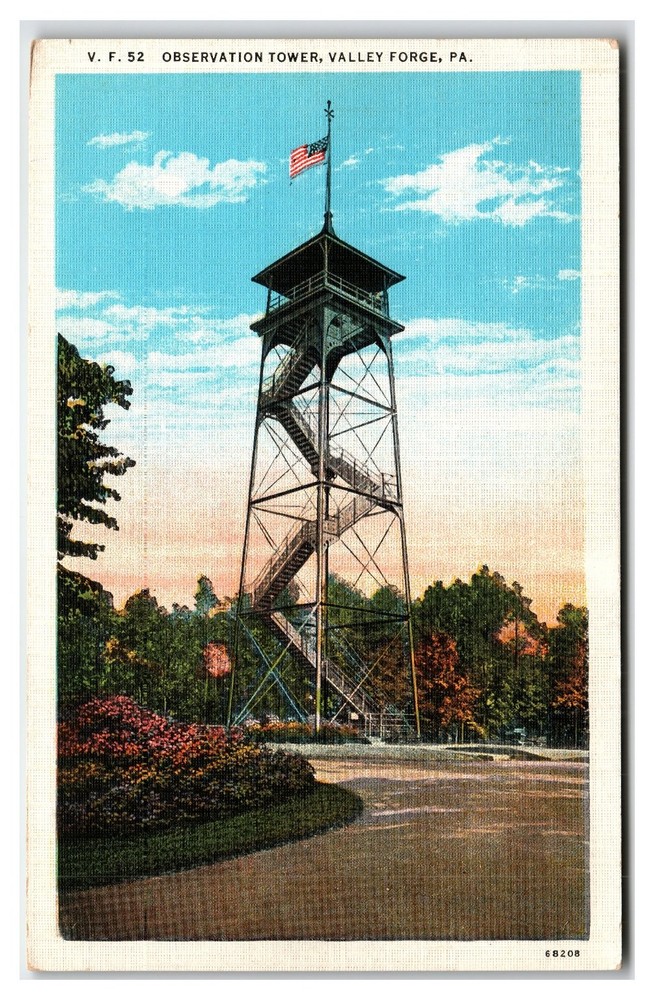 Vintage Linen Postcard Observation Tower Valley Forge PA 1940s
