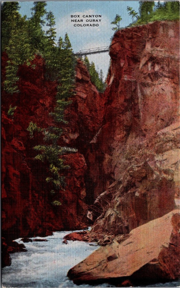 Box Canyon Ouray Colorado Vintage Postcard E.C. Kropp Natural Color Scenic