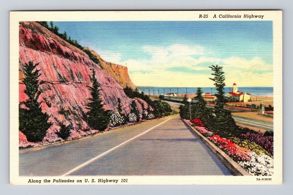 CA-California, Along The Palisades On US Highway 101, Antique, Vintage Postcard