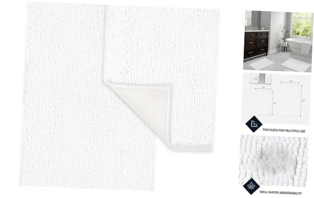 Soft Absorbent 2-Piece White Bathroom Rug Set 32x20 and 24x17