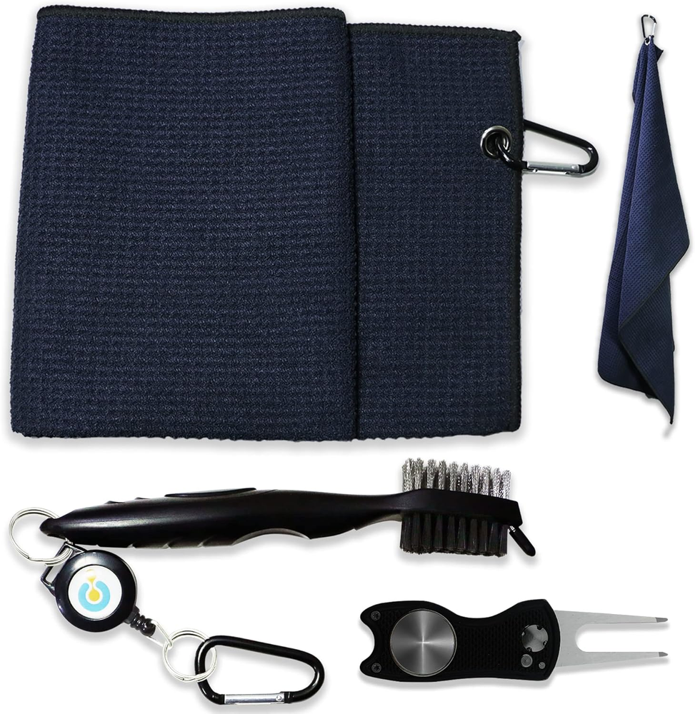 Premium Waffle Microfiber Golf Towel with Built-in Brush