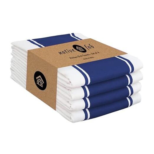 Super Soft Blue Striped Kitchen Towels 18x28 Inch Set of 4