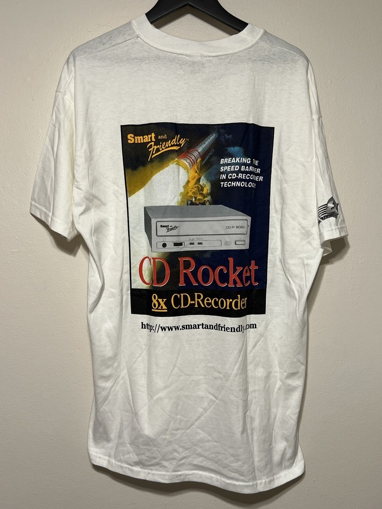 Vintage 90s CD Rocket 8X CD Recorder Tech Promo T Shirt White Stedman XL
