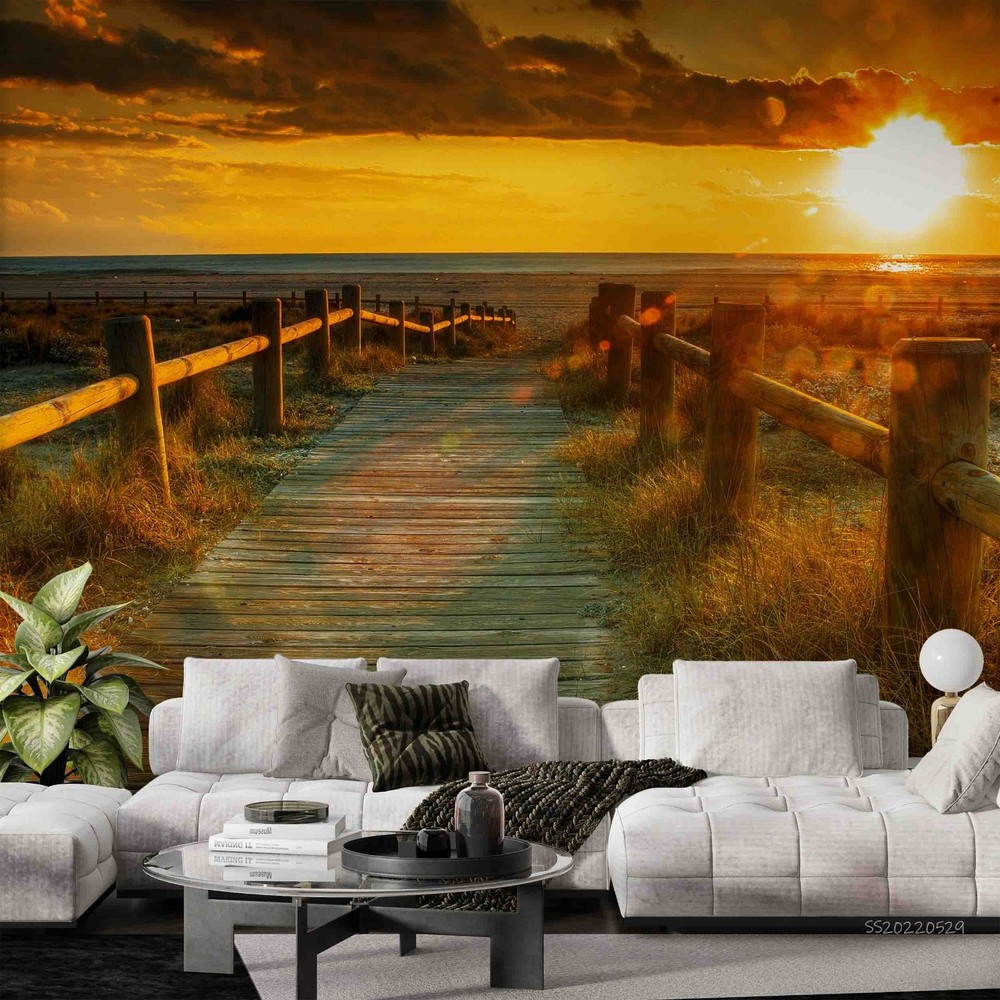 3D Field Path Sunset Landscape Wall Murals Wallpaper Murals Wall Sticker