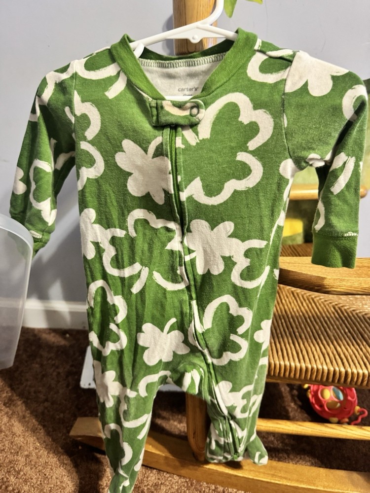 Carter's Green Floral Long Sleeve Coverall One-Piece 6-9 Months