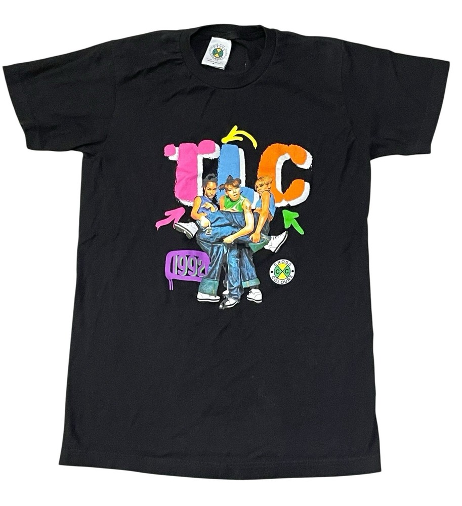 Cross Colours TLC VTG 1992 T-Shirt Graphic Tee Mens Size S Hip Hop 90s