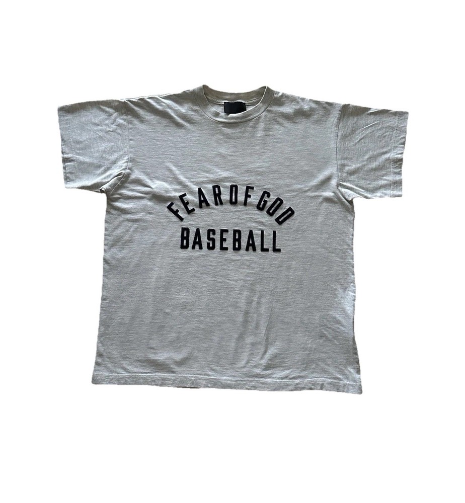 FEAR OF GOD Baseball T-Shirt Gray With Blue Letters Men’s Size XS Oversized