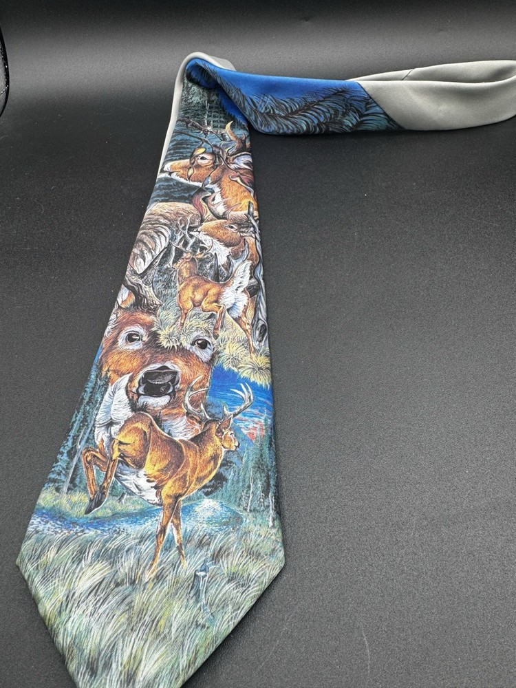 Vintage Ralph Marlin Deer Wildlife Novelty Tie Hunting Forest Buck USA