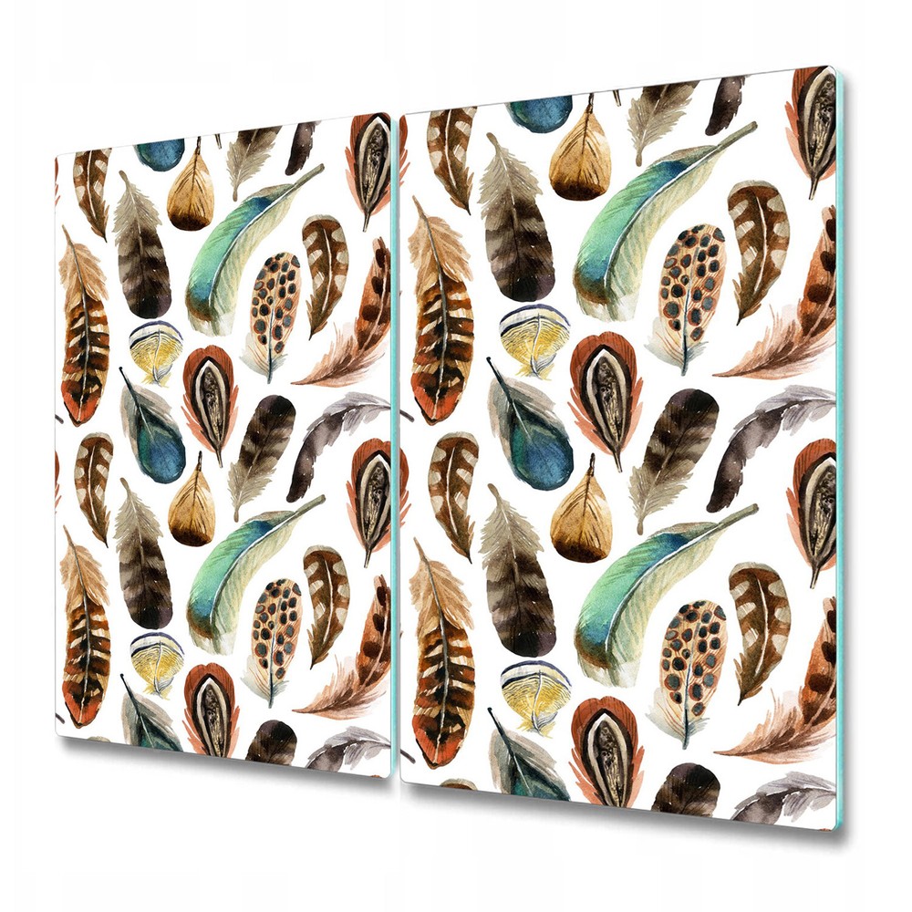 Glass Kitchen Chopping Board Watercolour feather brown and white 2x30x52