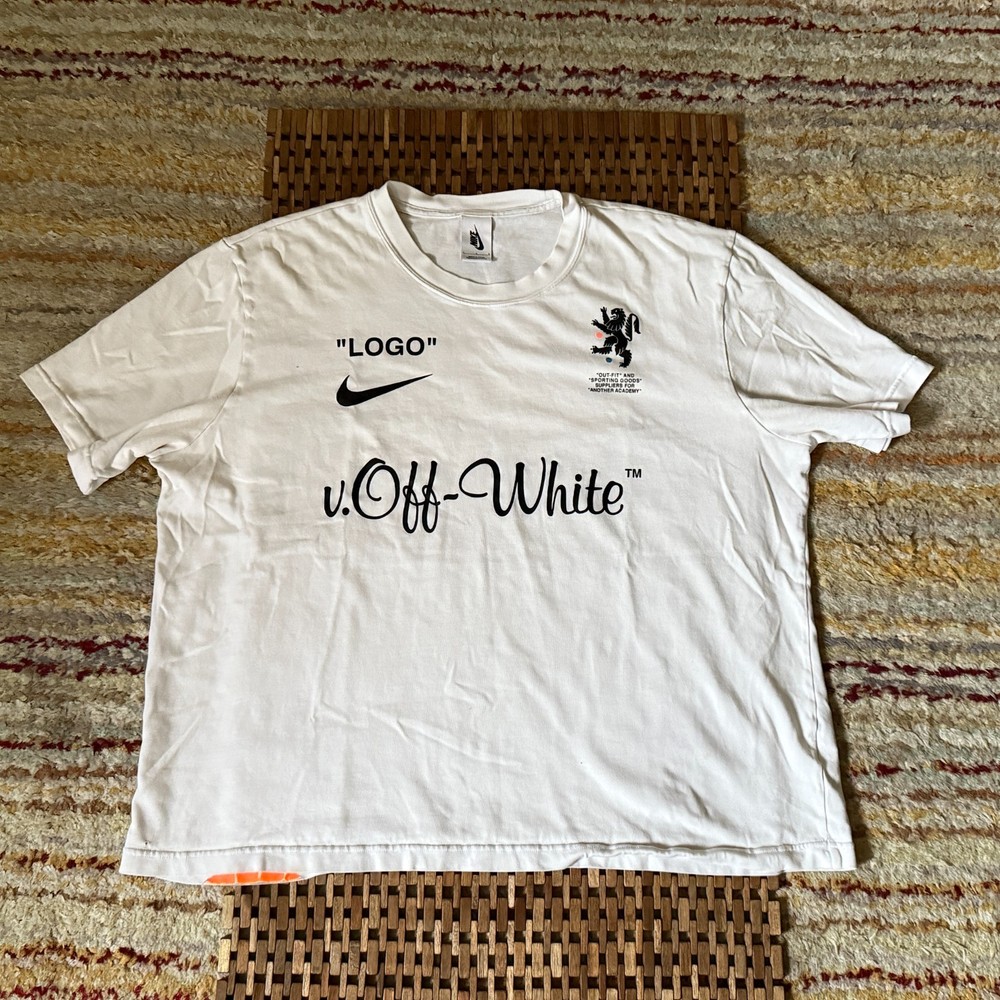 Nike x Off White Graphic Print Crew Neck Tee T Shirt White Men's Size Large L