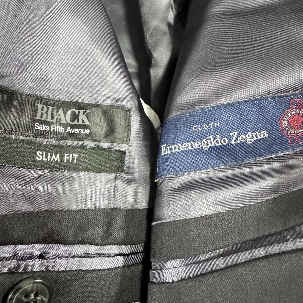 Saks Fifth Avenue Black x Ermenegildo Zegna Black Blazer 40R Wool Silk