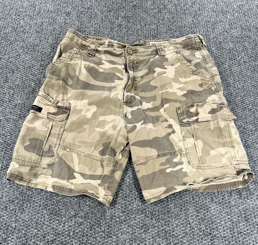 Wrangler Camo Cargo Shorts Mens 36 Brown Camo Army Military Work Utility