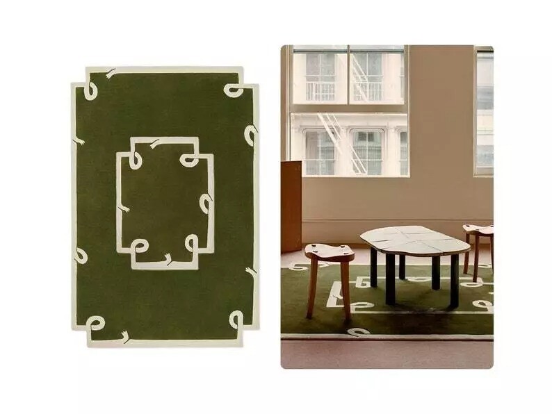 Hand-Tufted Wool Rug 9×12 ft - Green Nordic Knots Design, Handmade Area Rug