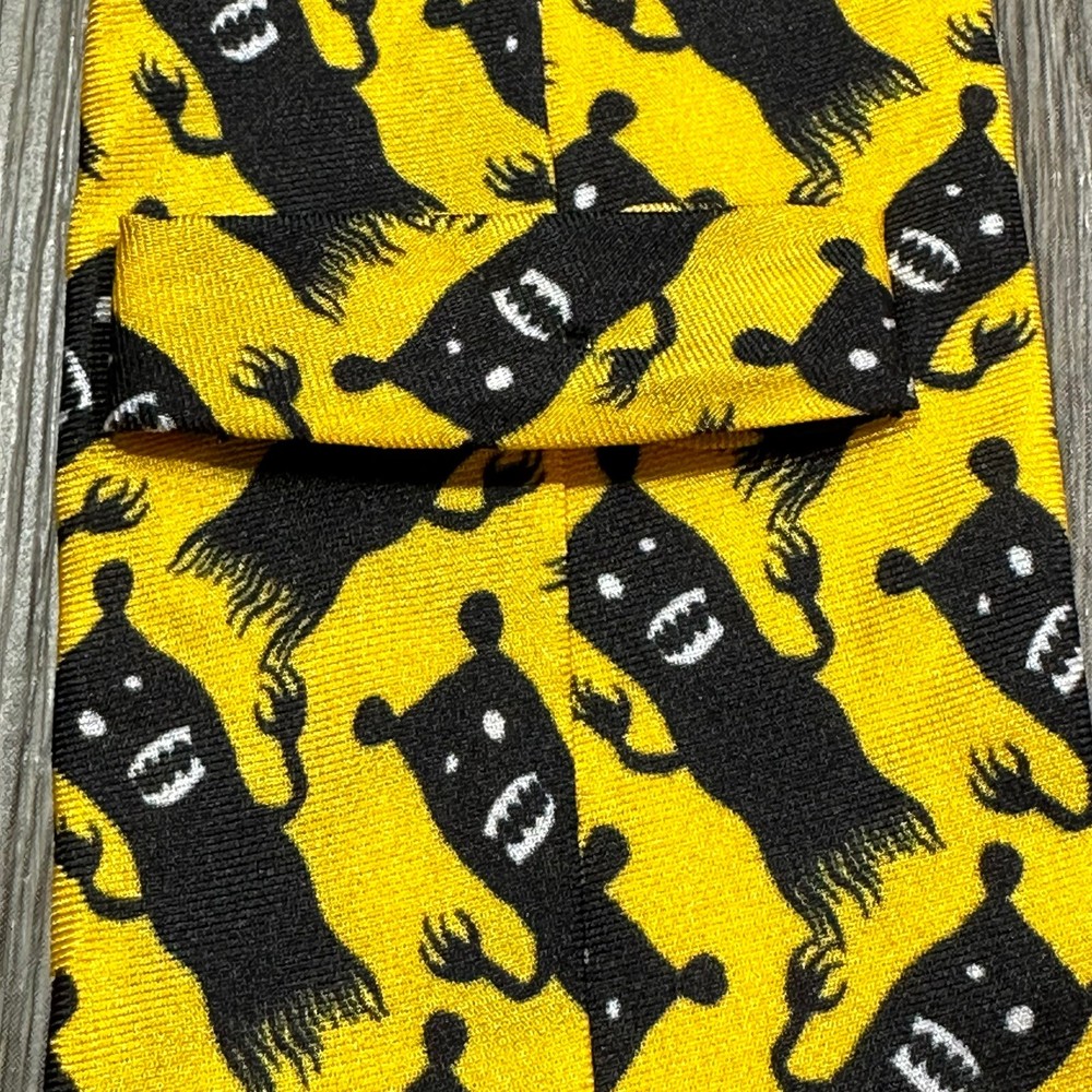 Monster Hand Made 100% Silk Neck Tie Yellow Black Short 56”x3”
