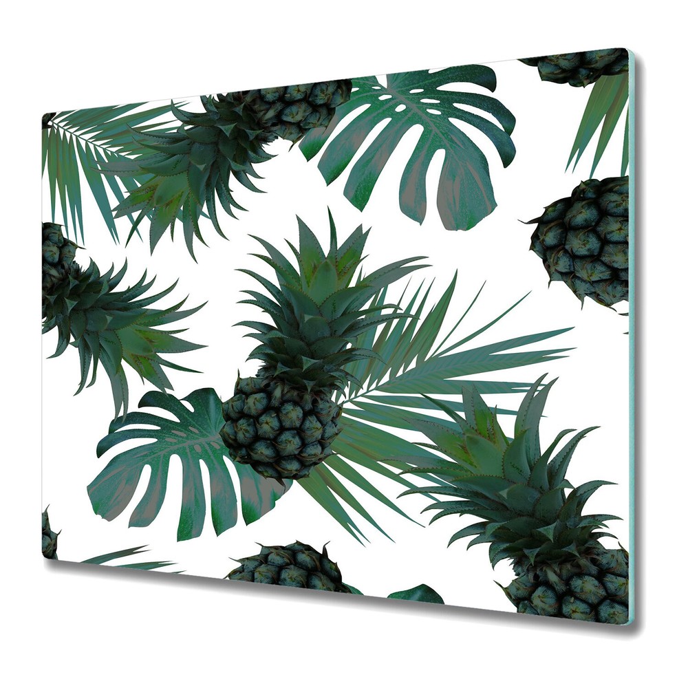 Glass Chopping Board Green Pineapple Tropical Exotic Leaves Pineapple 60x52