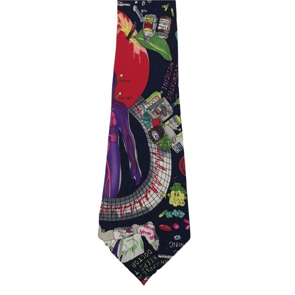 Nicole Miller 1991 Dr. Cardiologist Colorful Medical Heart Doctor Tie