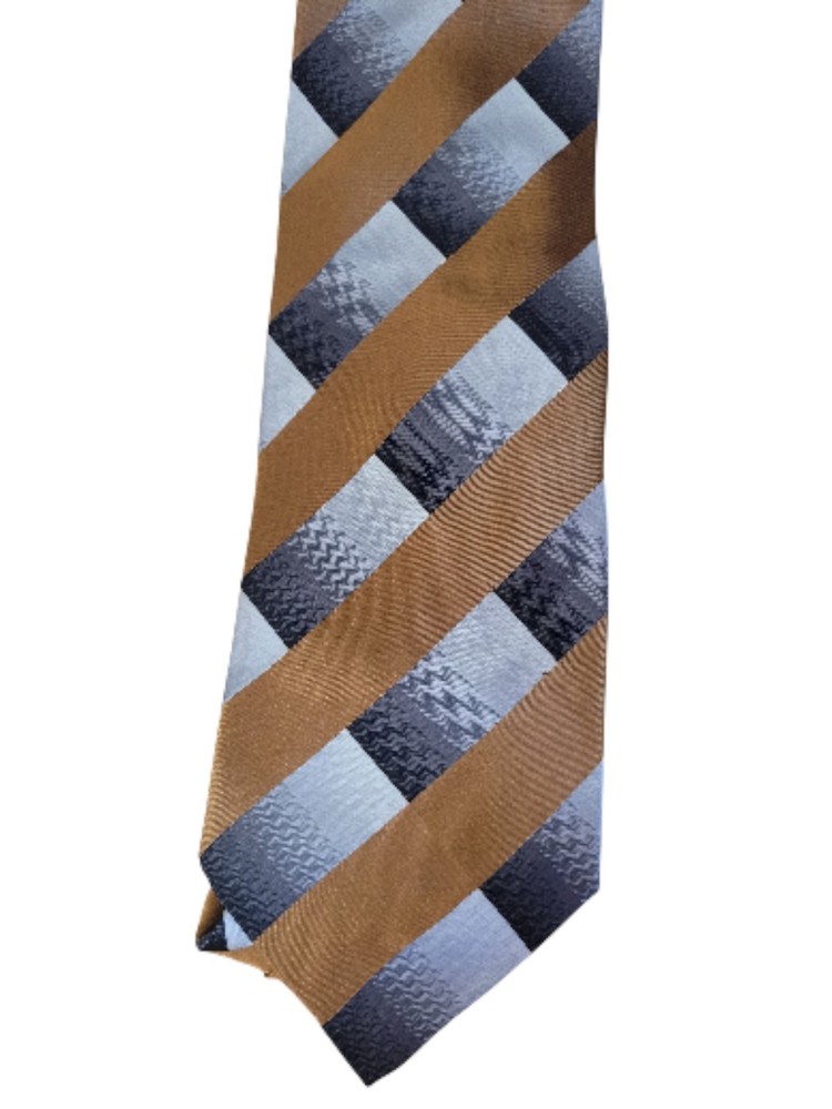 Bachrach Stripped Gold Silver 100% Silk Tie Made In Italy