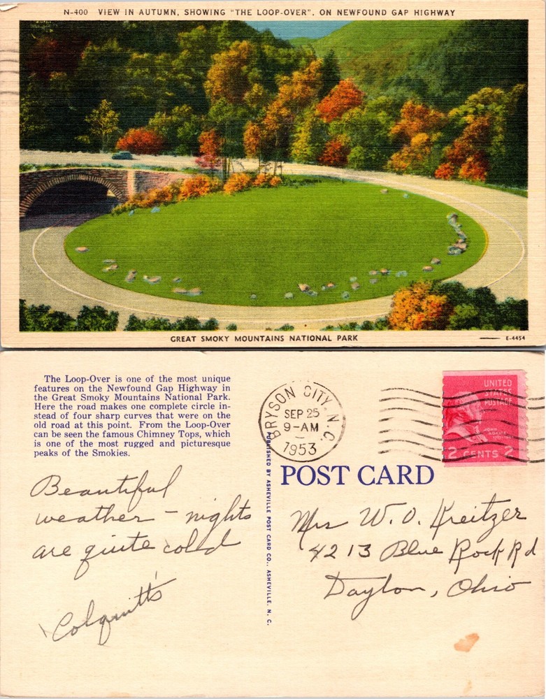 Newfound Gap Highway Loop Great Smoky Mountains TN Postcard