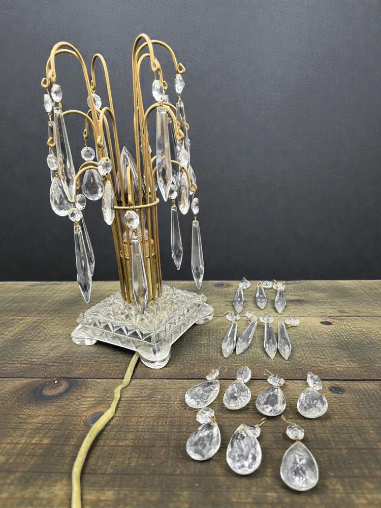 Vintage 1950s Crystal Waterfall Lamp Hollywood Regency & Extra Crystals Ornate D