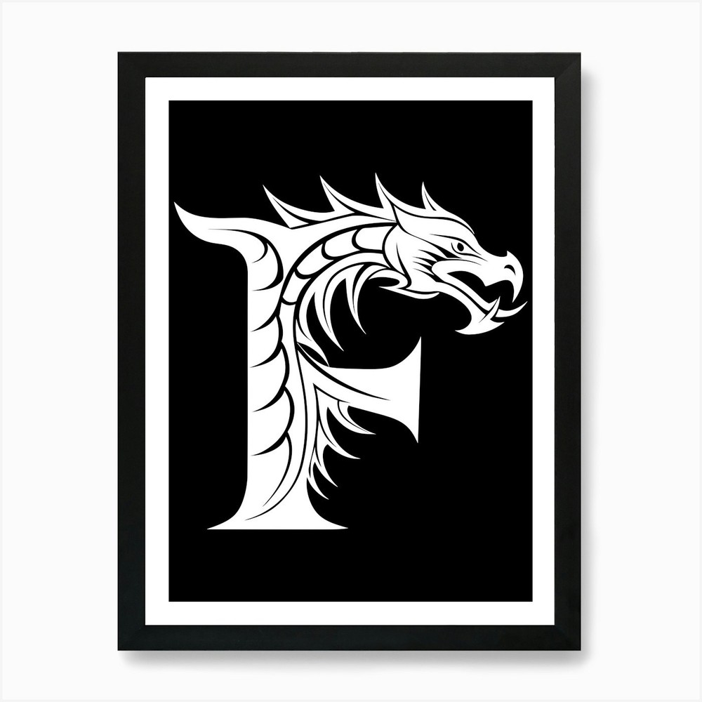Dragon Alphabet, Letter F, White Dr Framed Wall Art Poster Canvas Print Picture
